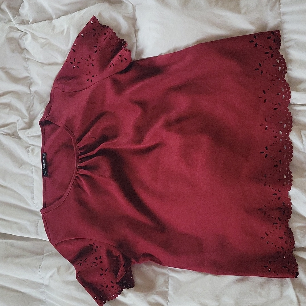 Shein. Red Blouse. Size Small. Flower design.